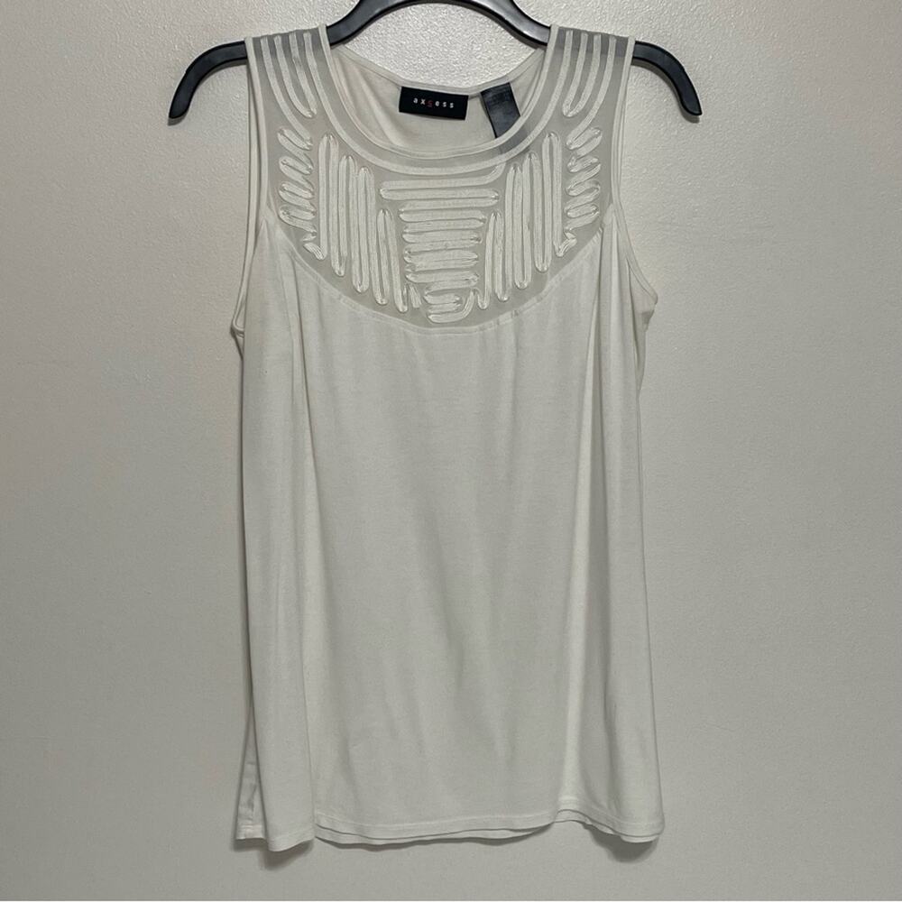 AXCESS Ivory Embroidered Mesh Sleeveless Blouse XL